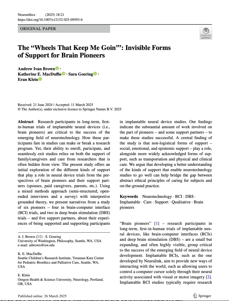 screenshot of the first page of my neuroethics article